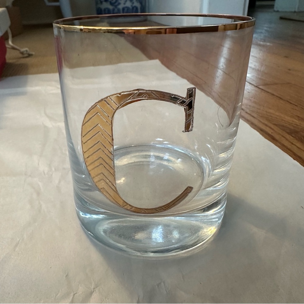 Anthropologie Gold Monogrammed Double Old Fashioned Glass “C” - Picture 2 of 5